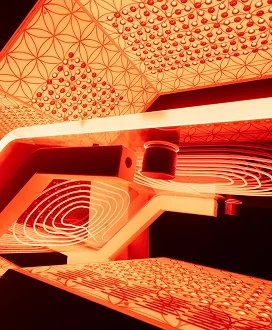 The Ammortal Chamber lit red from within.